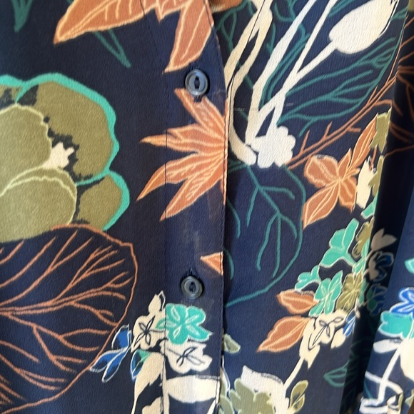 H&M CONSCIOUS Navy Blue & Green Boho Floral Button Down Chiffon Maxi Dress 2 - Picture 6 of 13